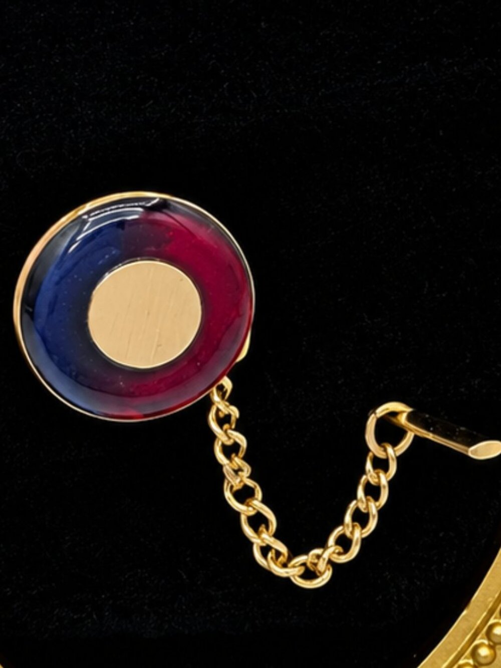 Vintage Gold Tone Tie Tack Mother of Pearl Inlay Chain Pin